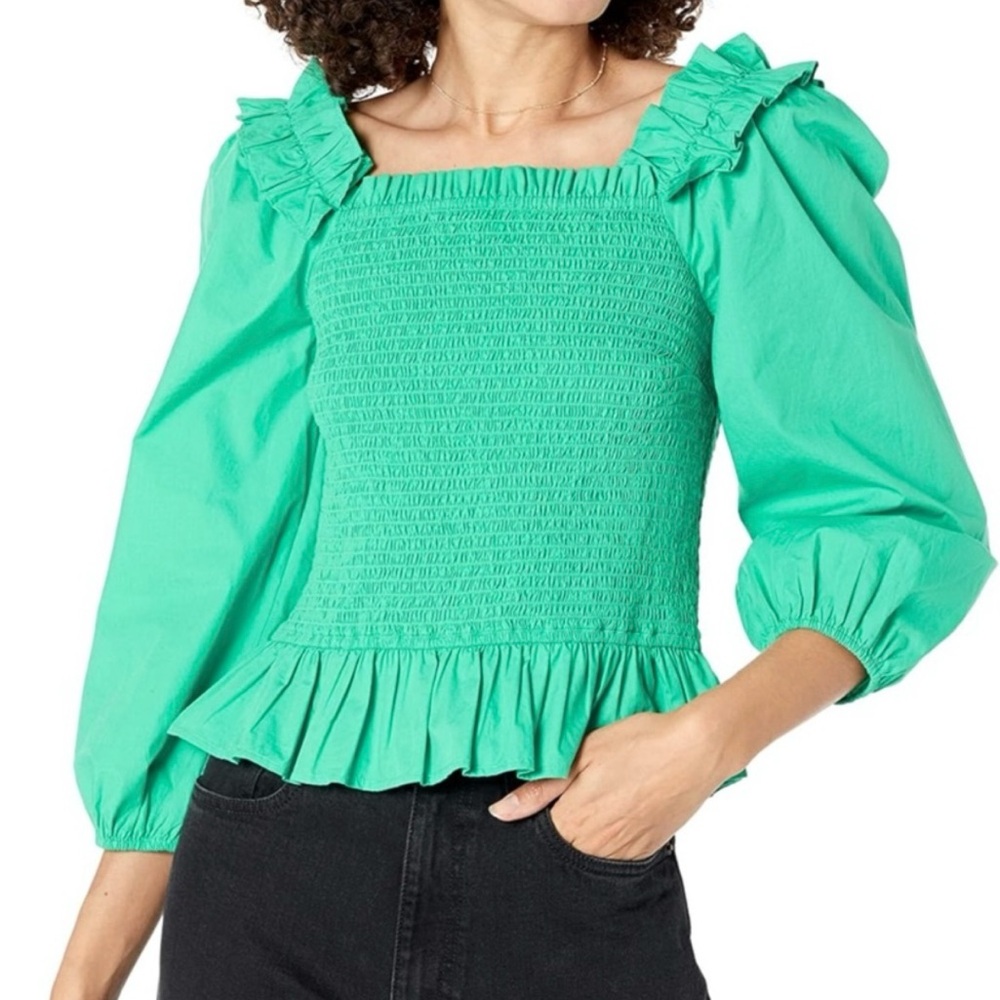 The Drop Green Marisol Jamaica Smocked Preppy Coastal Resort Vacation Top S